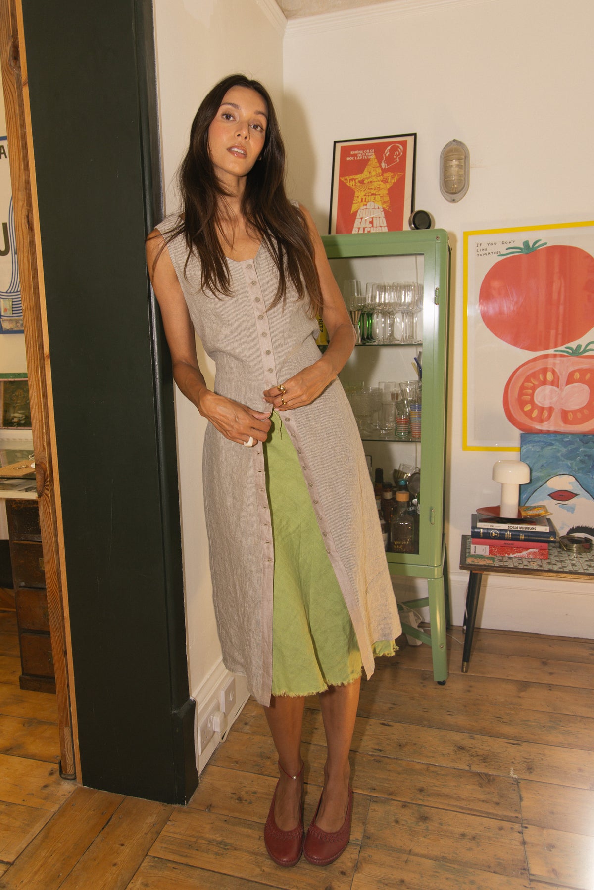 Dress 03 Green Stripe Linen