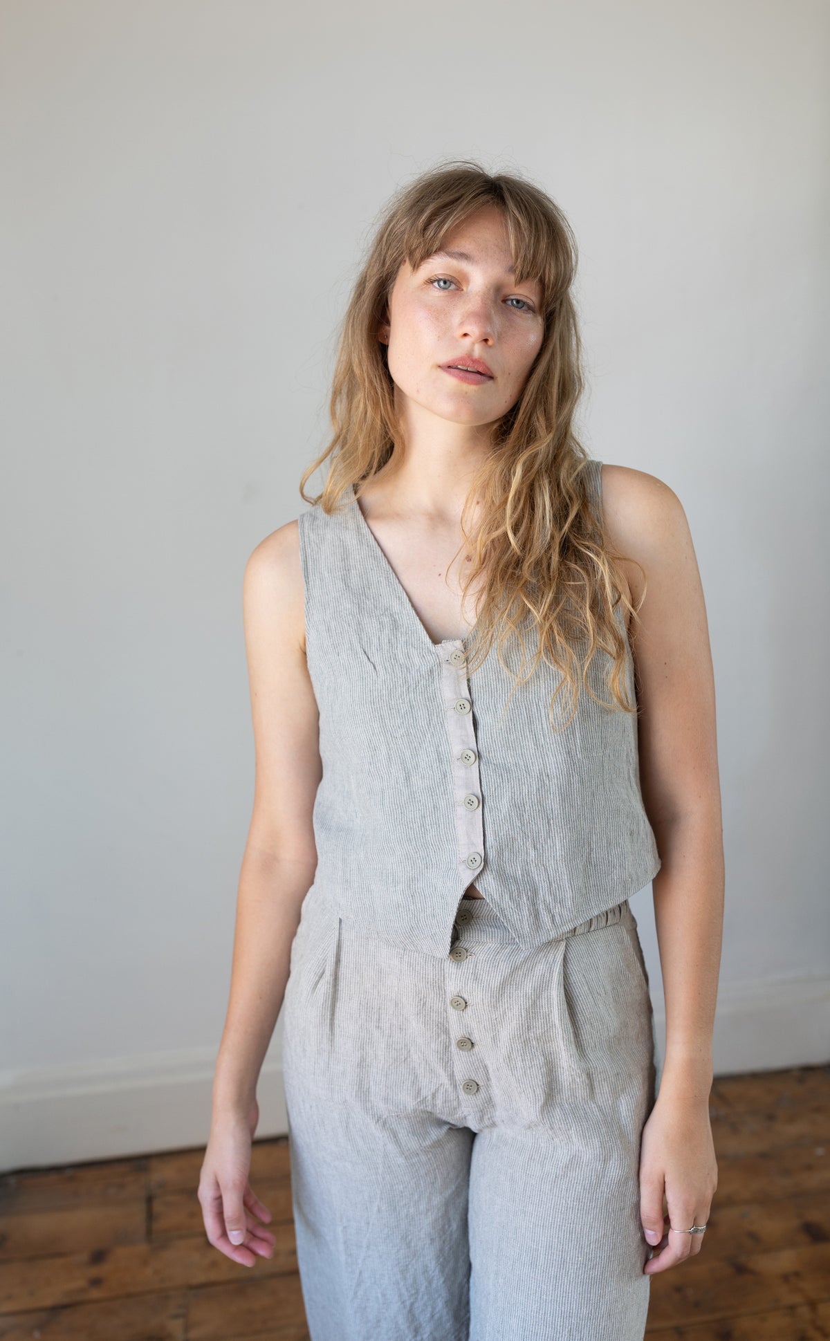 Waistcoat 03 Green Stripe Linen