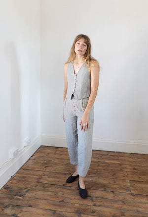 Trouser 02 Green Stripe Linen