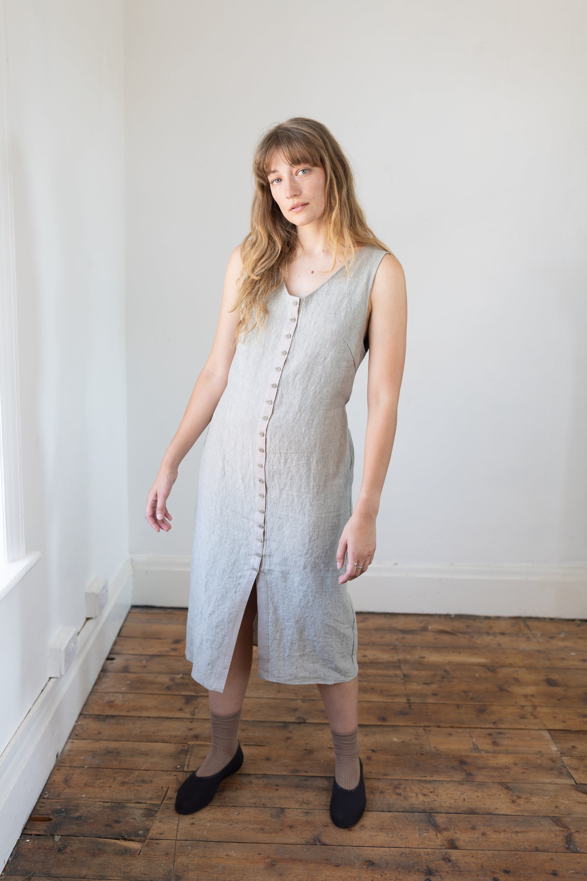 Dress 03 Green Stripe Linen
