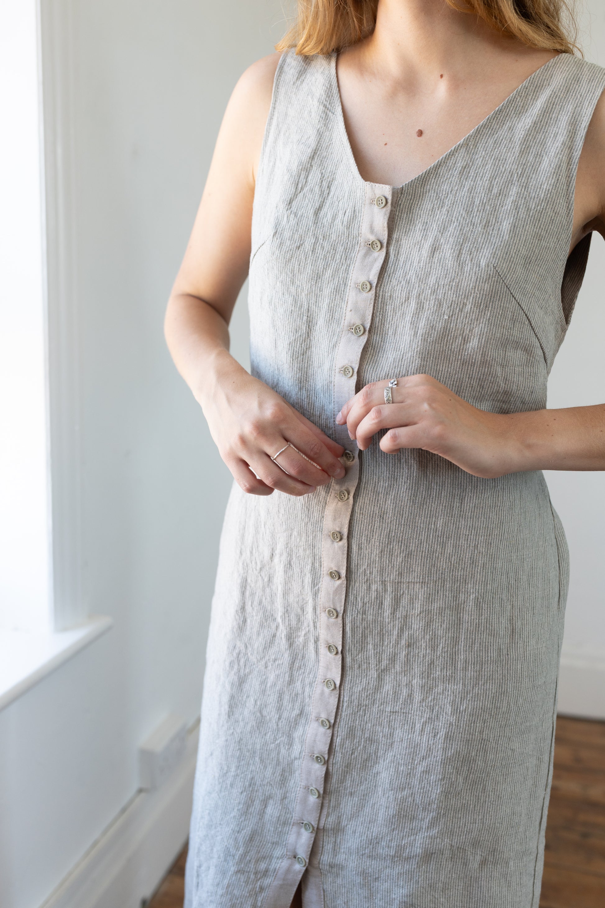 Dress 03 Green Stripe Linen