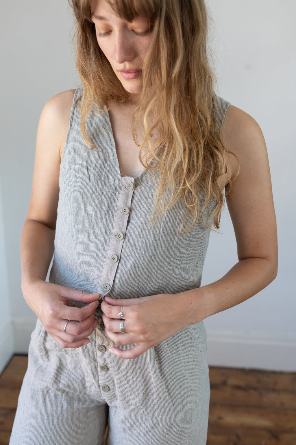 Waistcoat 03 Green Stripe Linen