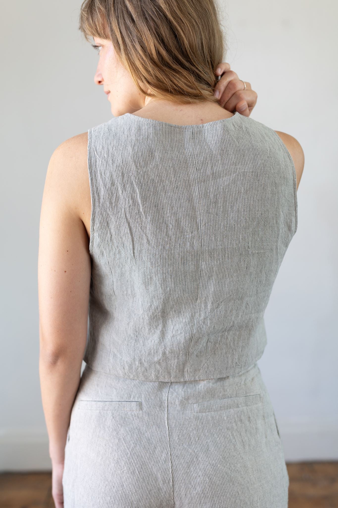 Waistcoat 03 Green Stripe Linen