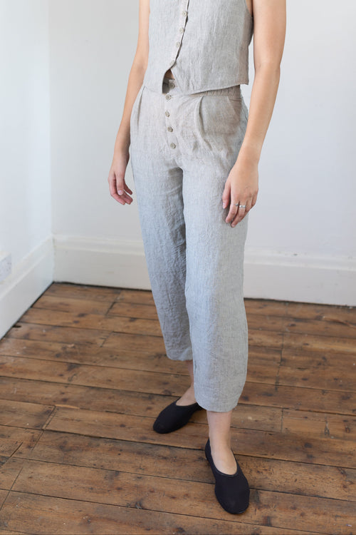 Trouser 02 Green Stripe Linen